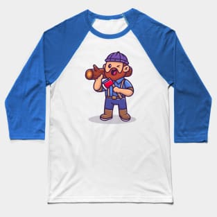 Carpenter Holding Ax And Wood Cartoon Baseball T-Shirt